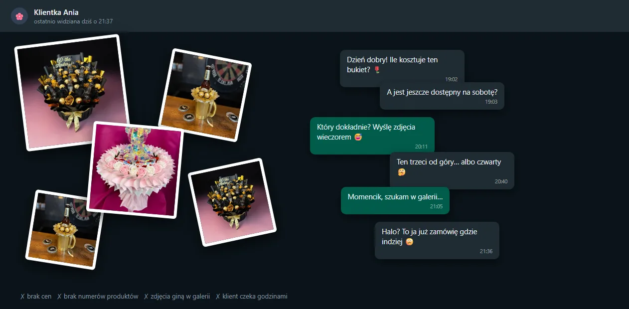 Przed: chaos zdjęć i pytań na WhatsApp